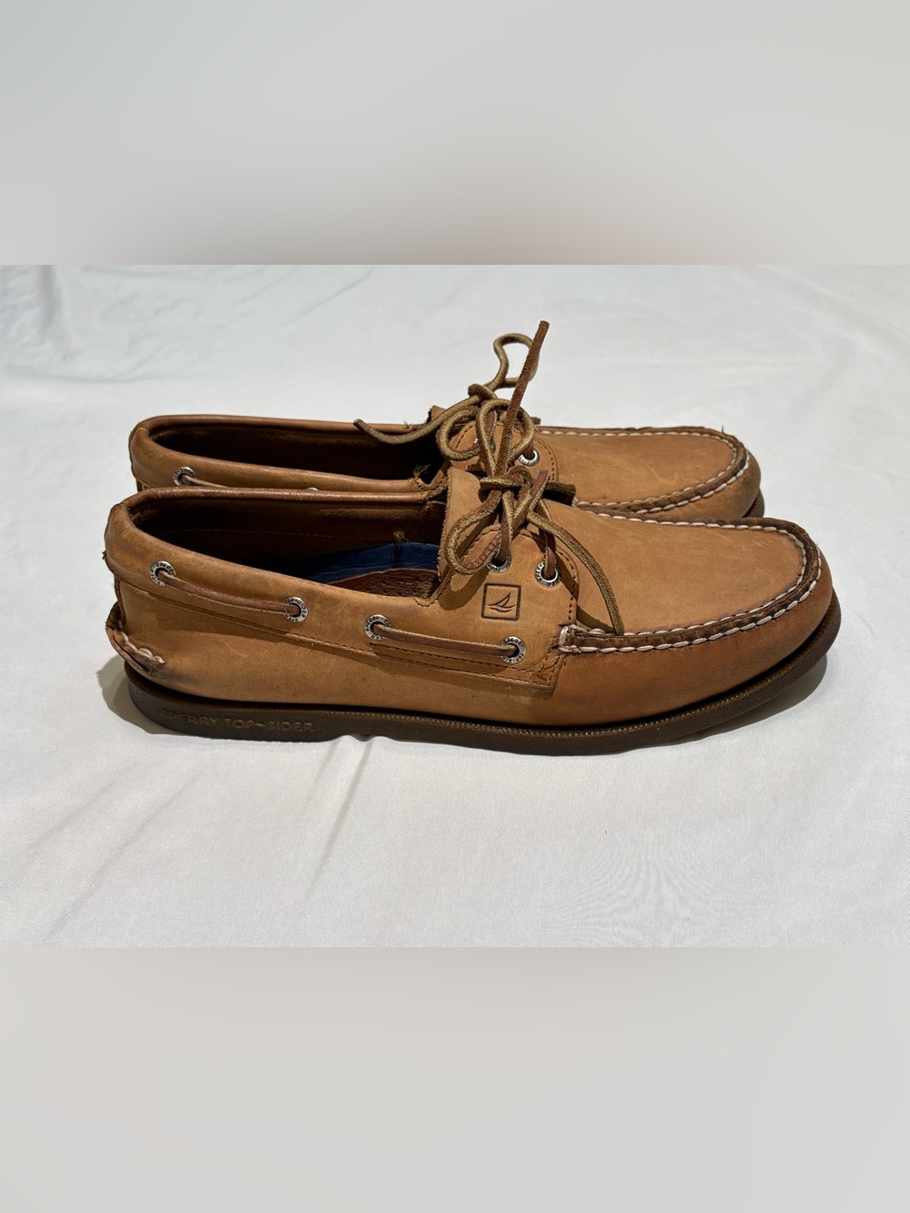 Sperry Top-Sider Men’s 9M Tan Leather Boat Shoes 2-Eye Moc Toe